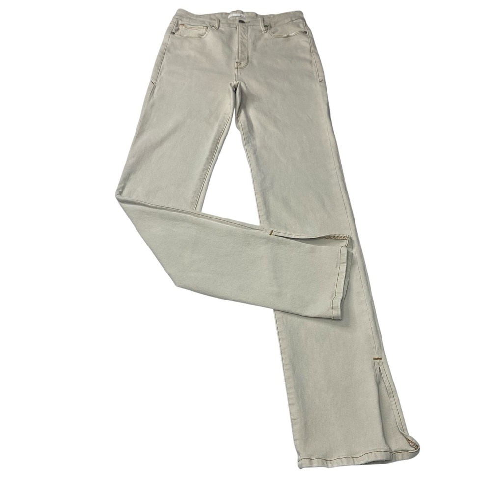 Good American Sz 6/28 Cream Jeans Good Classic Straight Leg Split Hem High Rise‎